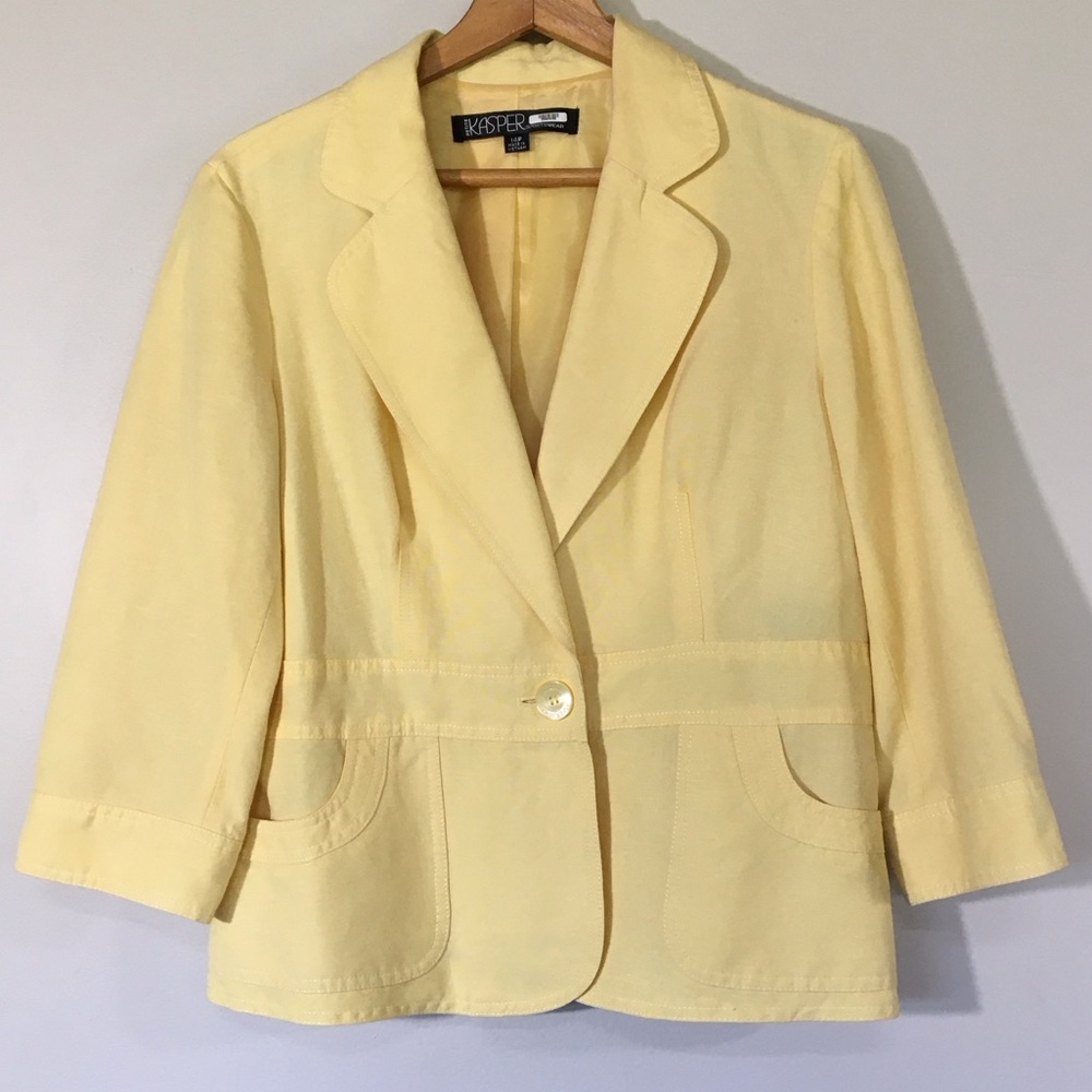 Kasper Linen‎ Blend Butter Yellow Cropped Peplum Blazer